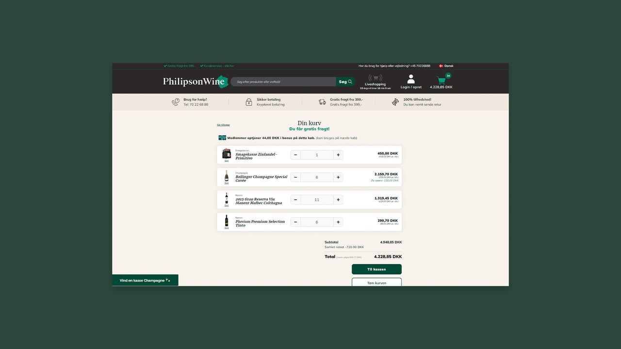 Philipson Wine ny webshop indkøbskurv