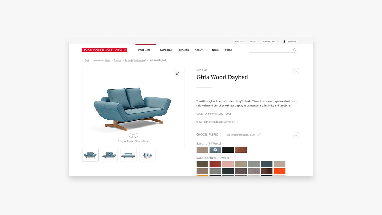 Visning af møbler på nyt website