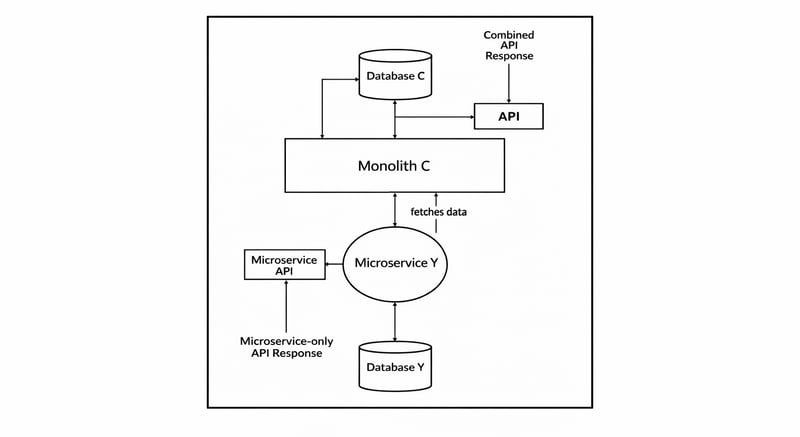 Data flow in a hybrid monolithic–microservice architecture