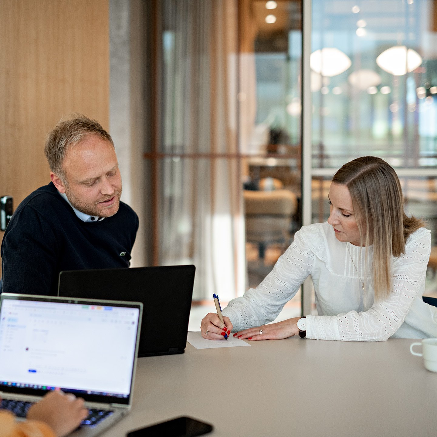 Two people collaborating
