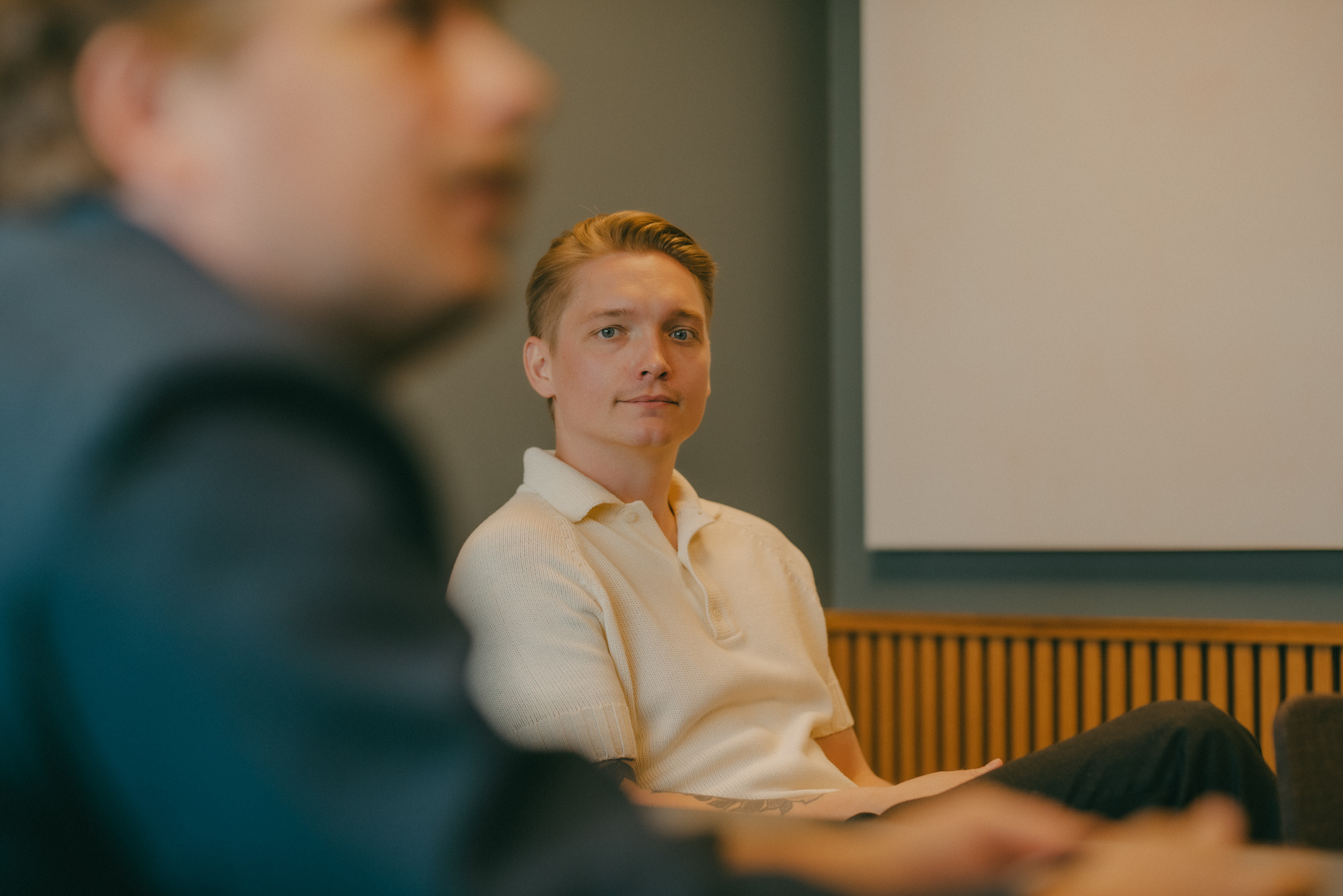 Two people in a meeting